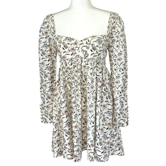Free People Corduroy Baby Doll Mini Dress Women's S | Cream Floral | EUC - Picture 1 of 15